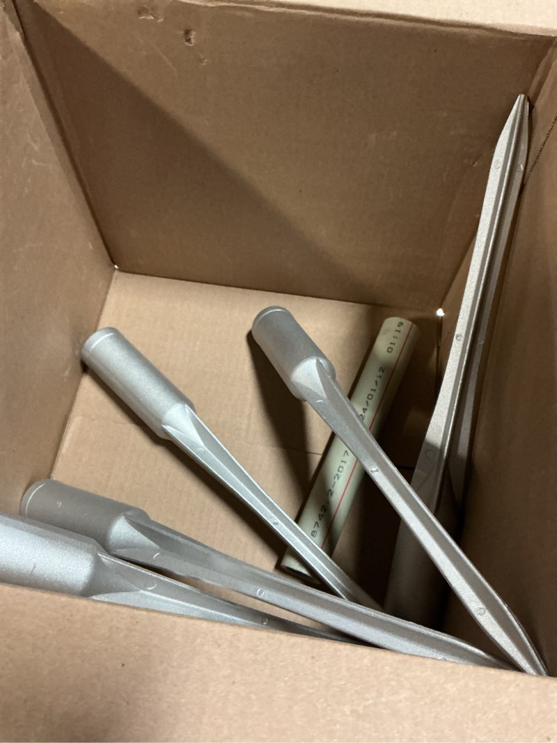 Condition photo showing As Is for patio fence post anchor ground spikes 1-5/16 id inground round pole sleeves for backyard garden dirt clay grass pack of 5 aluminum inner diameter: 1-5/16'' silver-ground spikes