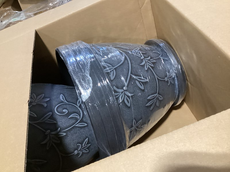 Condition photo showing Good Condition for nooulap 4 pack 16 inch large plant pot for outdoor, plastic flower pot indoor with drainage hole & saucer, modern decorative garden pot, imitation magnolia garden pots for house planters?gray? imitation magnolia 16 inch