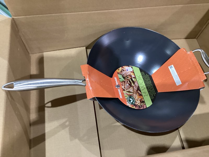 Condition photo showing New/Like New for Nordic Ware Asian Spun Wok, 14", Metallic 14-Inch