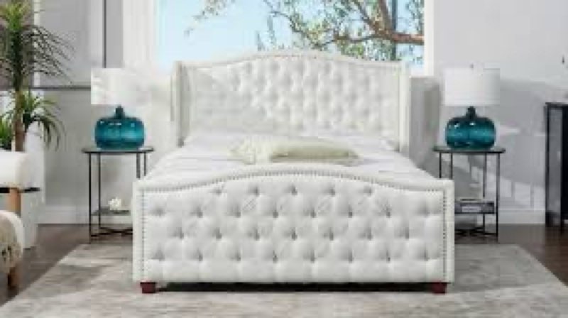 white holstered bedframe *incomplete missing hardware/peices*
