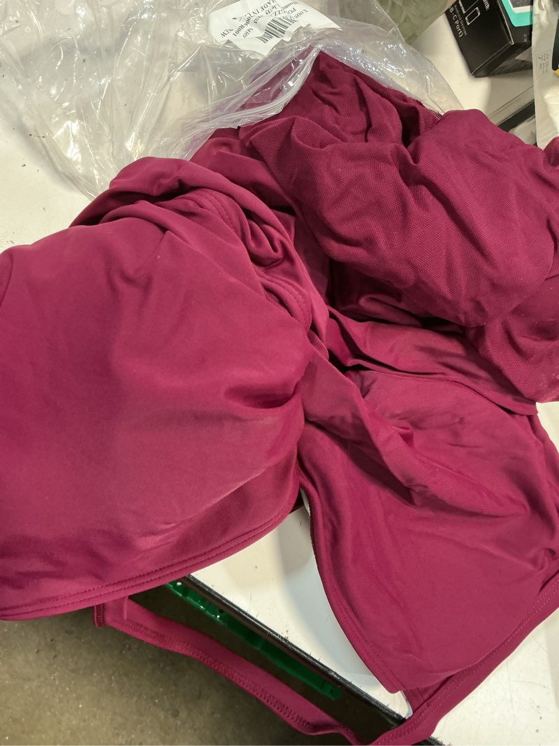 Condition photo showing Good Condition for (size l) blooming jelly womens mesh one piece swimsuit modest tummy control bathing suit twist front swim dress swimwear 2026 reddish purple large