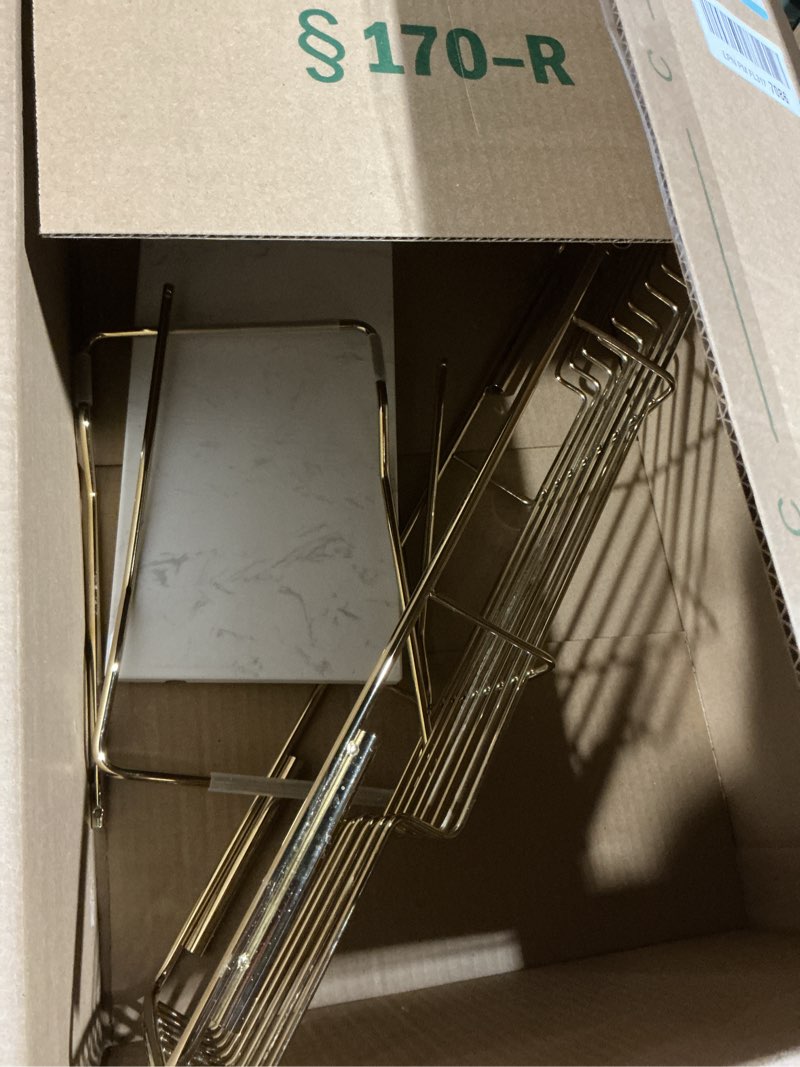 Condition photo showing As Is for BVL Bathtub Tray Stainless Steel with Marble Base Gold Bathtub Tray with White Marble Base Adjustable & Rustproof Bath Caddy for Spa, Relaxation, Bath Bombs