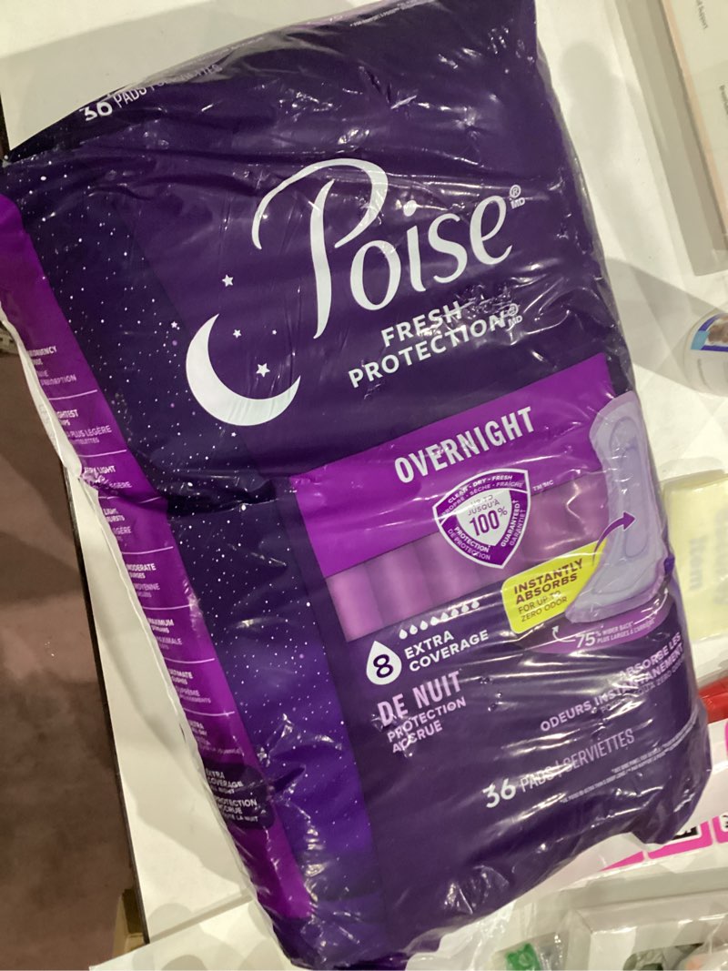 Condition photo showing Good Condition for poise overnight incontinence & postpartum pads for bladder leaks, 8 drop extra coverage, 36 count long 36