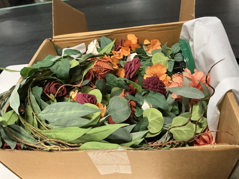 Condition photo showing Good Condition for ling's moment 41" tall fall free standing artificial flowers arrangements 2 pcs wedding arch altar stage decorations sunset terracotta for ceremony reception church backdrop outdoor aisle floral party or-terracotta & orange 41" tall x 22" cross