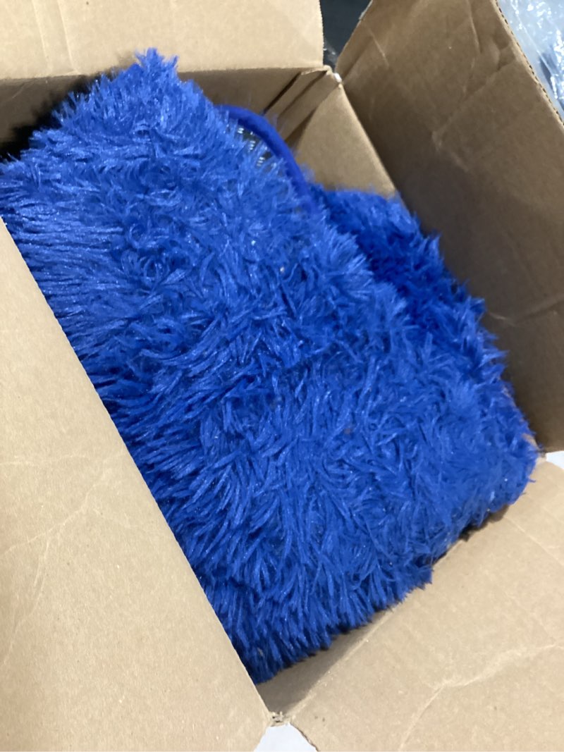Condition photo showing As Is for ophanie blue runner rug for hallway, 2x6 bedroom bedside living room rugs, non slip fluffy soft shaggy carpet for kids girls boys dorm nursery home decor aesthetic 6- blue 2' x 6' (runner)
