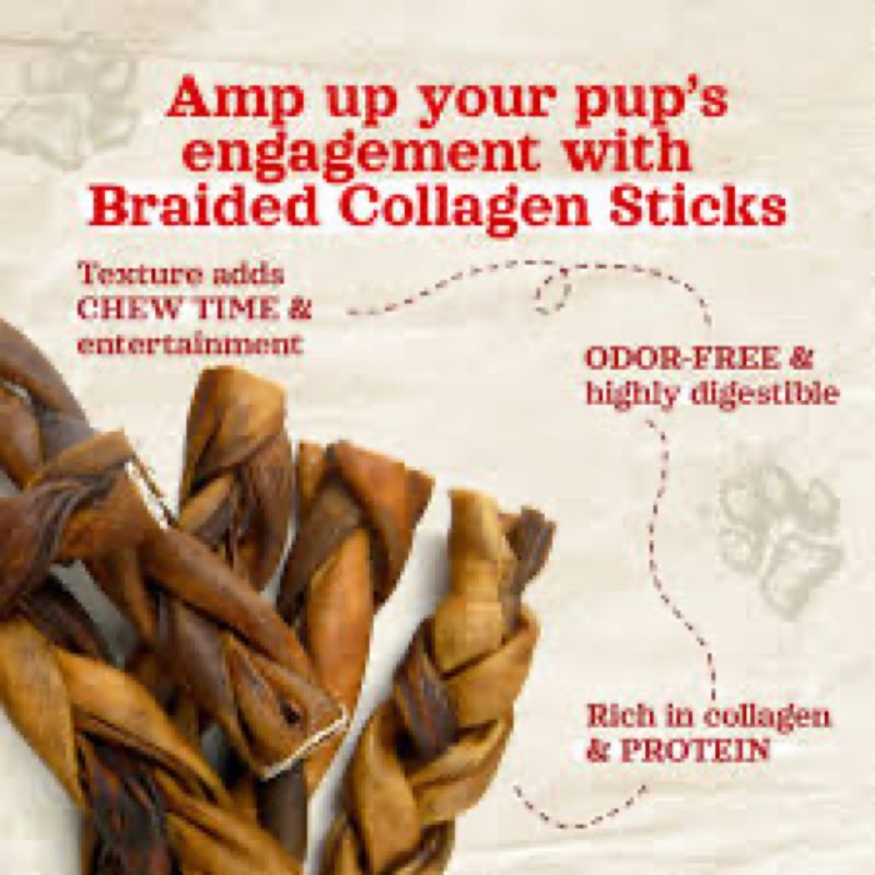 Natural Farm Braided Collagen Chews for Dogs (6 Inch, 5 Pack), Collagen Sticks, Natural Dog Chews, L