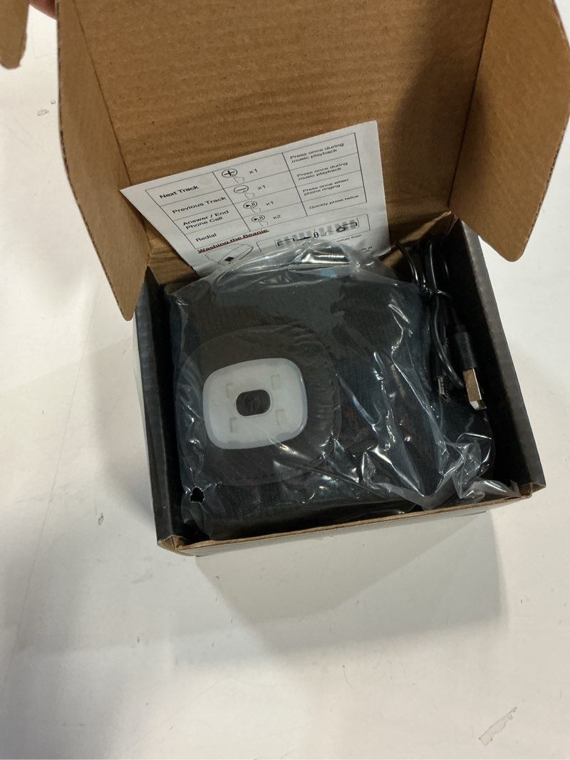 Condition photo showing New/Like New for VIBELITE Bluetooth Beanie Hat with Light, USB Rechargeable LED Headlamp with Wireless Headphones, Valentines Day Gifts for Him, Men, Teen Boys, Husband, Women, Boyfriend, Black Music Led Hat Black