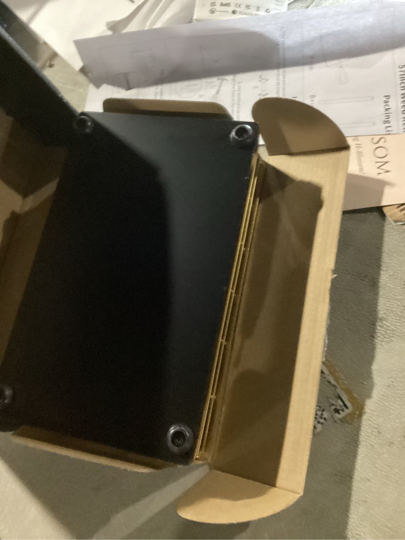 Condition photo showing Good Condition for Wican Guest Towel Holder Tray for Bathroom, Oak and Iron Napkins Holder for Powder Room Dinning Table Wooden Basket for Disposable Paper Hand Towels Gold and Black Gold and Black 9.06 x 5.51 x 2.56 inchs