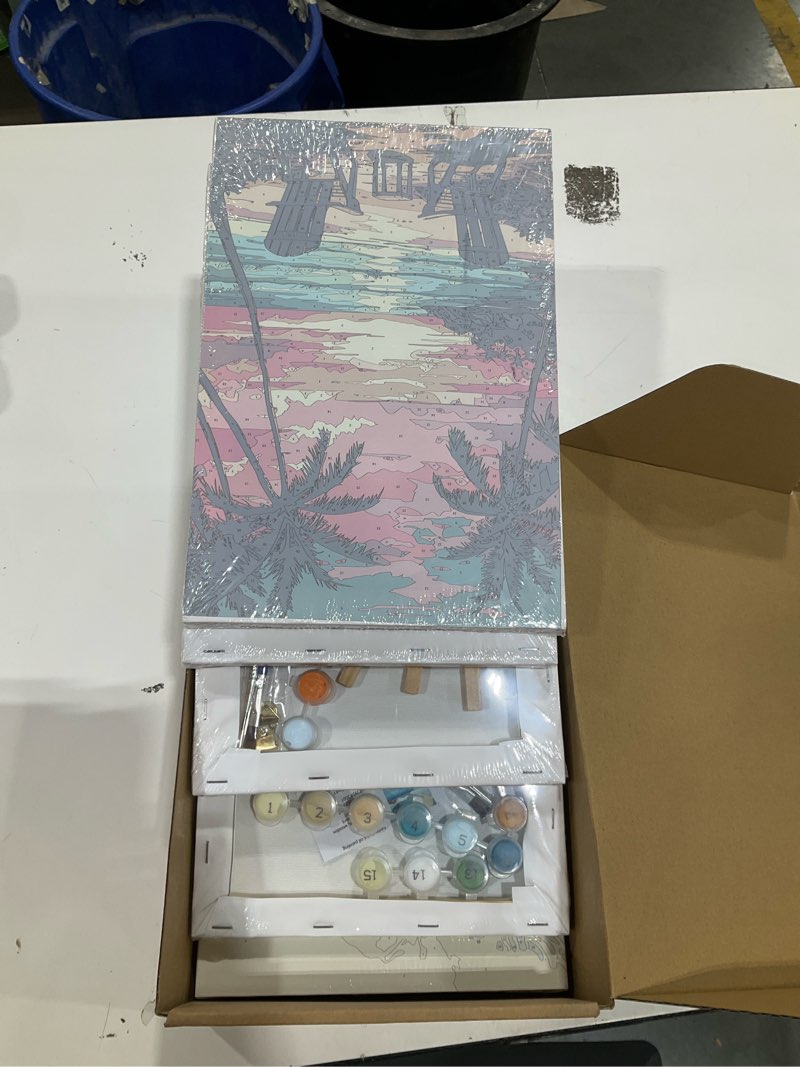 Condition photo showing Good Condition for honoson 6 pack beach paint by number kits for adults 8x12 inch diy shell turtle beach sea ocean paint by number on canvas with frame easel acrylic paints brush for beginners home wall decor summer beach