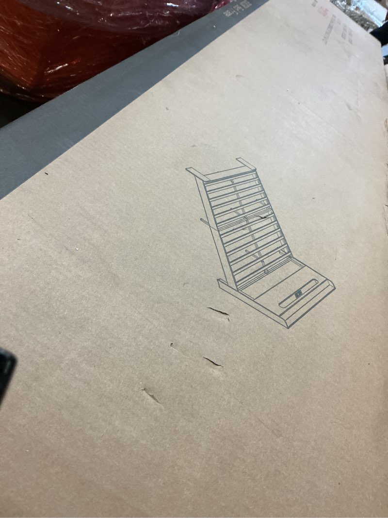 Condition photo showing New/Like New for King Size Wooden Bed Frame with Headboard, Wood Bed Frame with Charging Station, 2 USB Ports & 2 AC Outlets, Sturdy Wood Framework,Noiseless, Easy Assembly King (U.S. Standard) Rustic Brown with Shelf Headboard