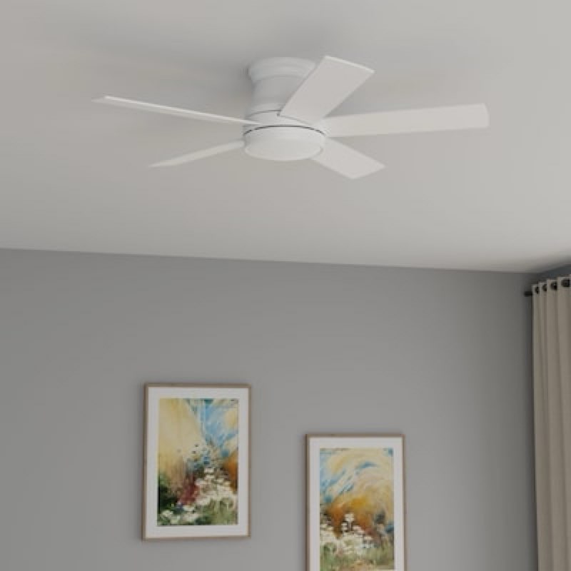 harbor breeze calverton 44-in white with white/driftwood blades led flush mount ceiling