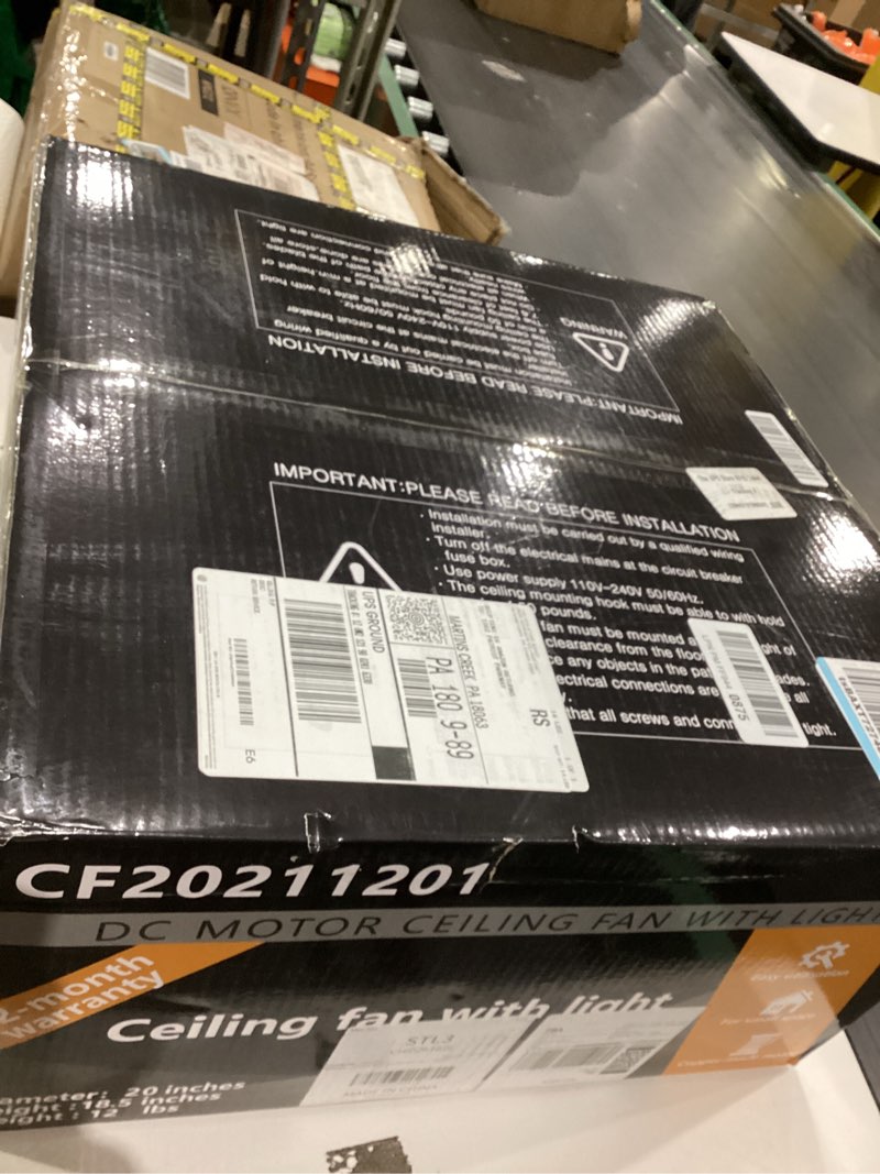 Condition photo showing As Is for 22” Bamboo DC Dimmable Ceiling Fan with Light and Remote Control,Boho Wooden Wicker Cage Rattan Bohemian Tropical Caged Wood Flush Mount Fandelier for Kitchen Indoor Bedroom Bamboo color