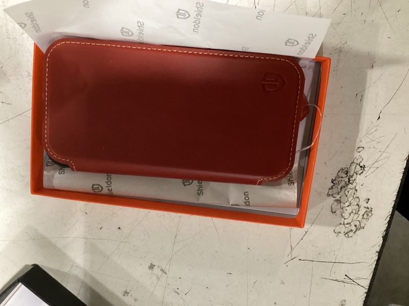 Condition photo showing As Is for shieldon slim genuine leather case wallet for iphone 17 pro 6.3", retro red | wireless charging, rfid blocking, credit card slot, flip magnetic, shock absorbing phone cover, 2025 release for iphone 17 pro retro red
