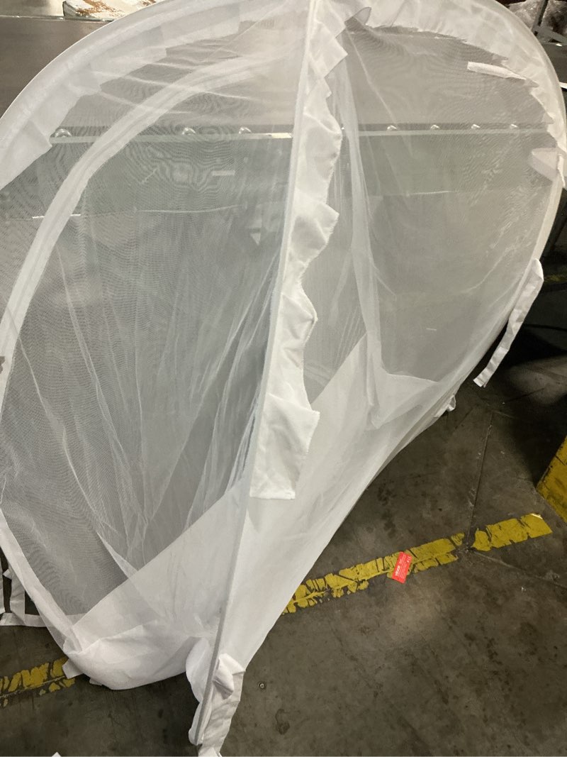 Condition photo showing As Is for crib tent - crib net to keep baby in, stop baby from climbing out of crib, pop up crib tent with durable breathable net double zipper strong rods installation convenience white large