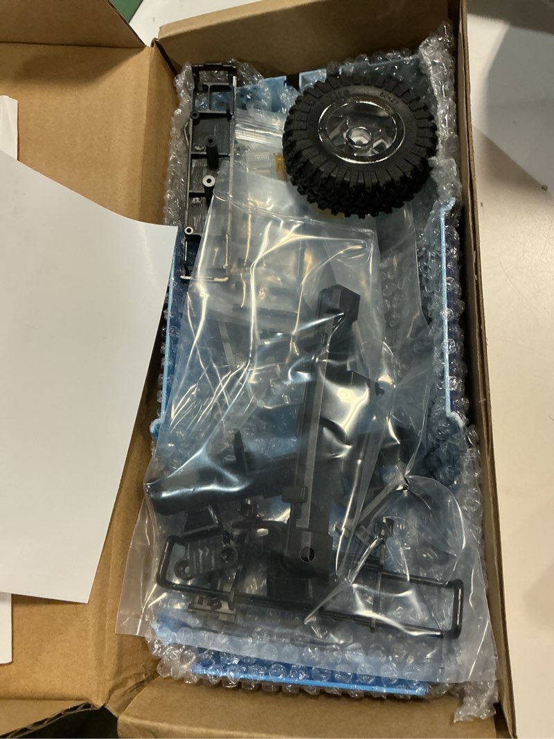 Condition photo showing Good Condition for 6.10inch wheelbase rc body shell, abs cherokee body with front rear bumpers for 1/18 rc crawler trx4m bronco defender chassis upgrades, spare wheel tire included (blue)