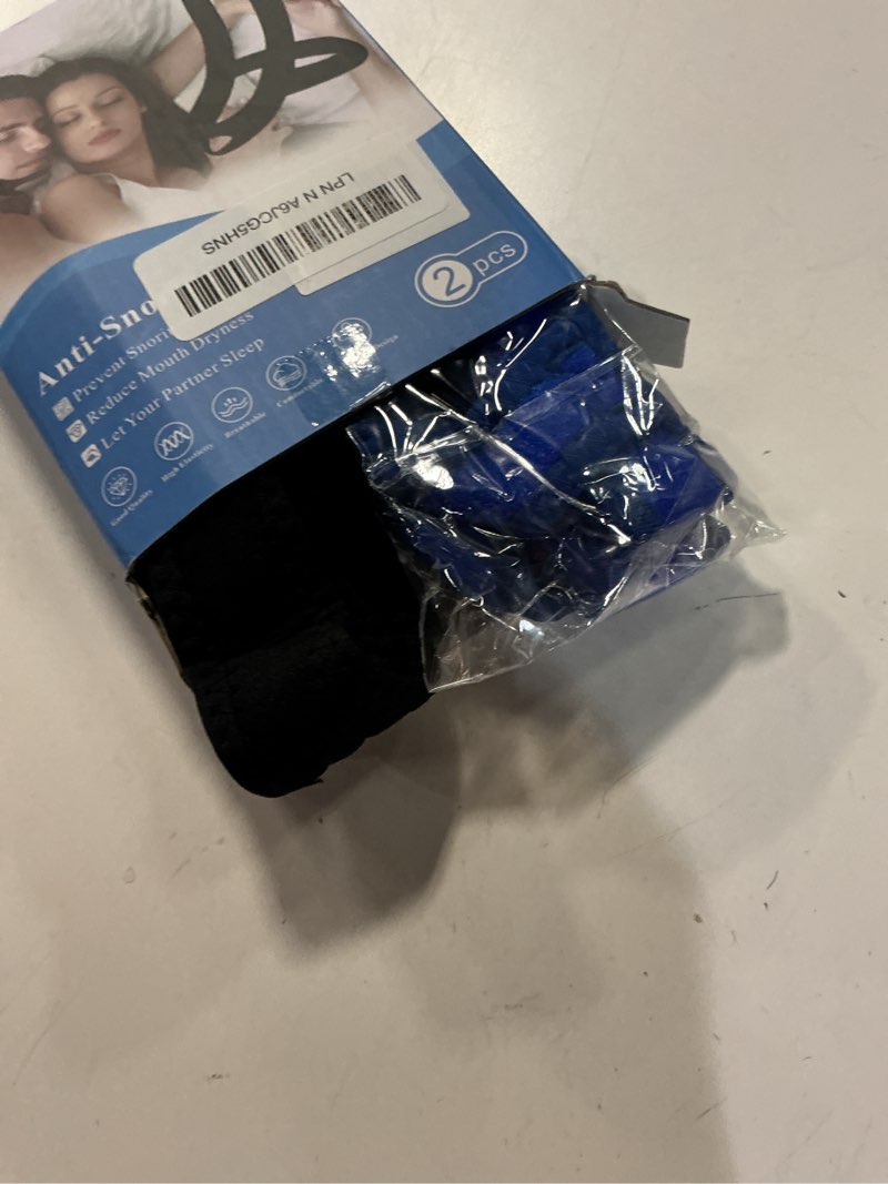 Condition photo showing Good Condition for Anti Snoring Chin Strap for Sleeping, 2 Pack Adjustable Jaw Support Strap to Keep Mouth Closed, Soft Snoring Solution for Men Women, Stops Snoring Dry Mouth, Comfort Fit Nighttime Sleeping Aid Black+blue L