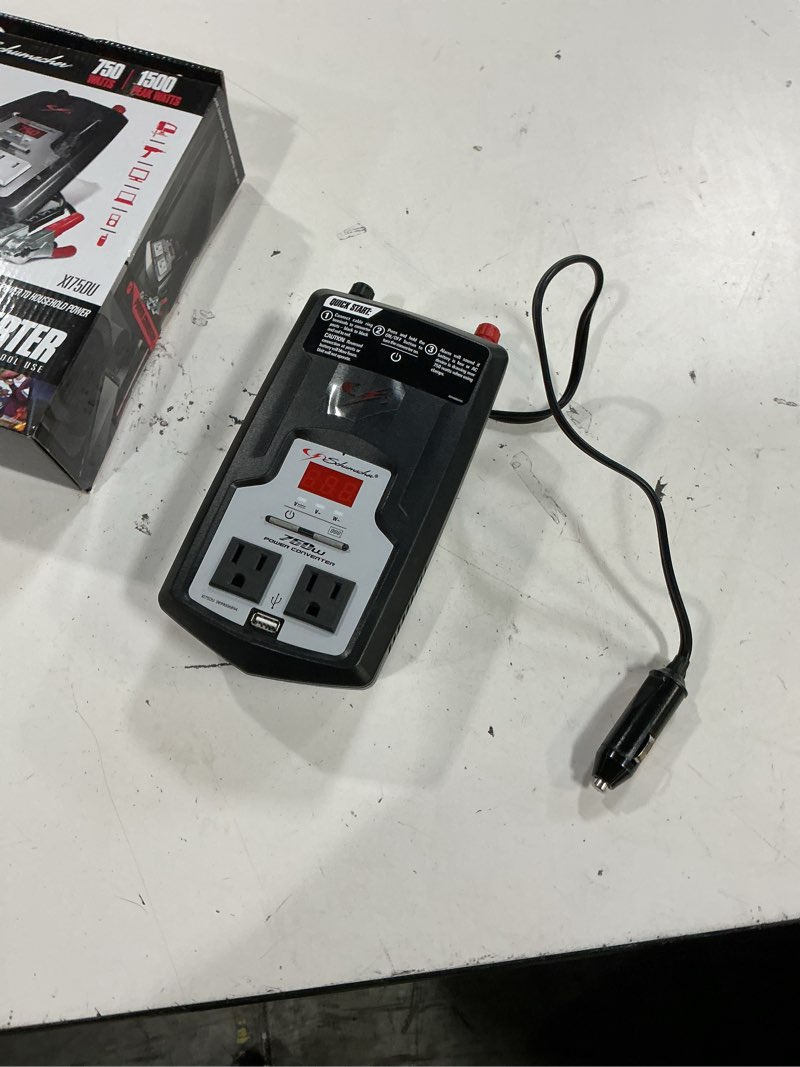 Condition photo showing As Is for schumacher electric 750-watt power inverter with gfci safety circuit, converts vehicle power to 120vac household powe (missing parts)r