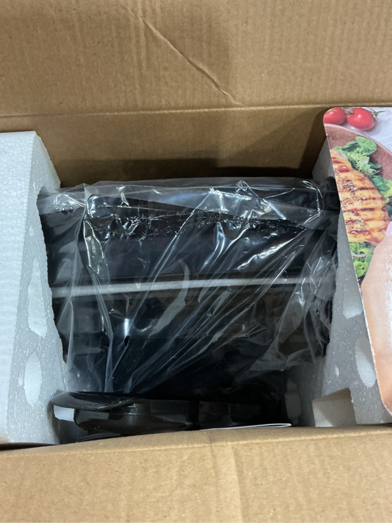 Condition photo showing New/Like New for george foreman 4-serving removable plate electric grill and panini press, george tough non-stick coating, drip tray catches grease, black