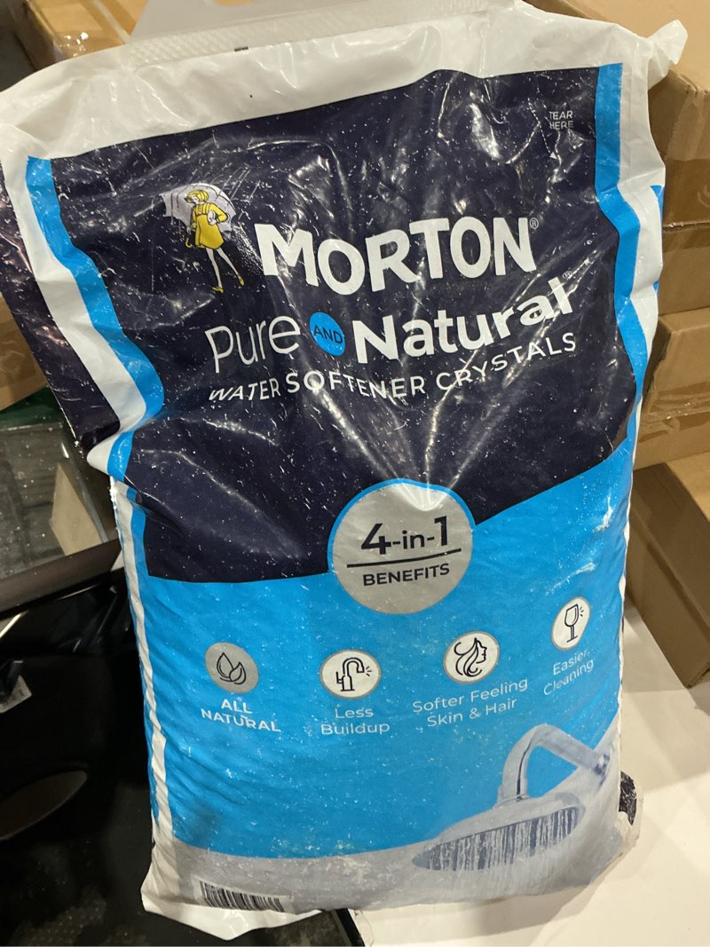 Condition photo showing As Is for pure and natural water softener salt crystals - 40lbs - morton