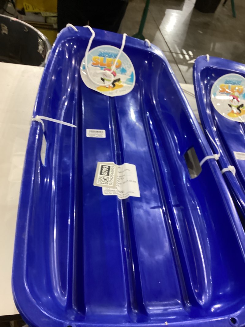 Condition photo showing As Is for AGPTEK 35/47 Inch Durable Downhill Sprinter Toboggan Snow Sled for Kids Boys Girls Adults with Built-in Handles and Pulling Rope Blue-25.6"