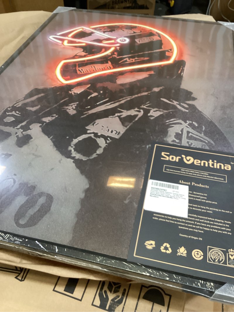 Condition photo showing Good Condition for sorventina racing superstar framed canvas prints racer driver poster - car wall art sports room decor neon racing art for living room bedroom bar home cool decor aesthetics (red, 20x28), c_red aura