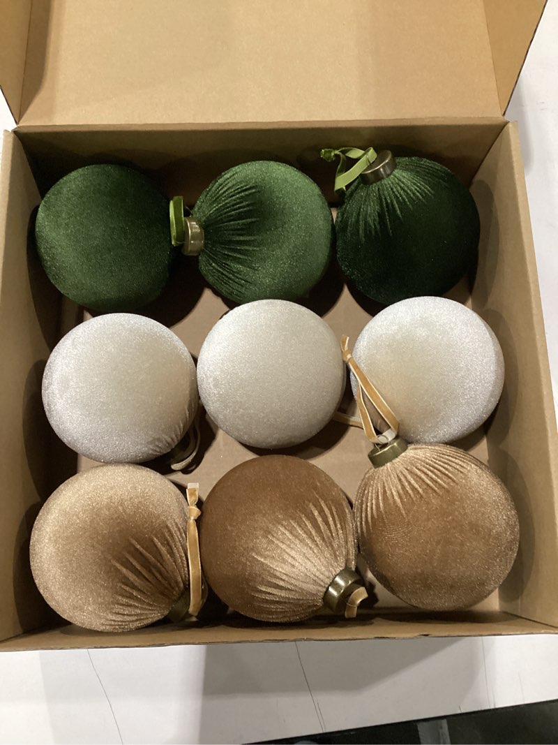 Condition photo showing Good Condition for 9 PCS Velvet Christmas Balls Ornaments 4inch& 6inch Christmas Large Ball Set for Xmas Tree Decor, Holiday Home Party (Mixed Colors 1, 4inch) Mixed Colors 1 4inch
