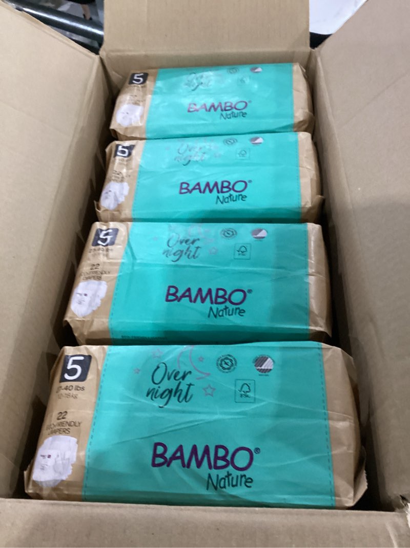 Condition photo showing New/Like New for bambo nature overnight baby diapers (size 3 to 6), size 5, 88 count size 5 88