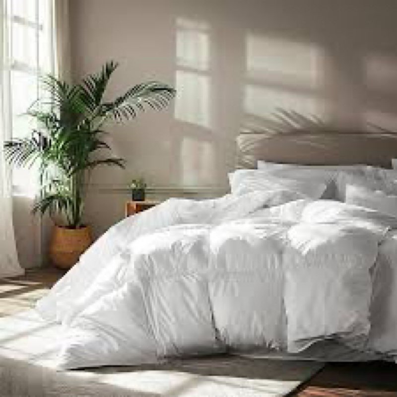 Serta Goose Feather Down Fiber Cotton Comforter Queen Size - 100% Cotton Duvet Insert - Hotel Luxury