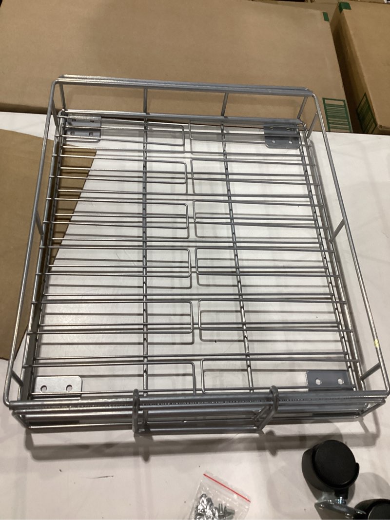 Condition photo showing As Is for incomplete!!! expandable rolling metal basket by chef's pride