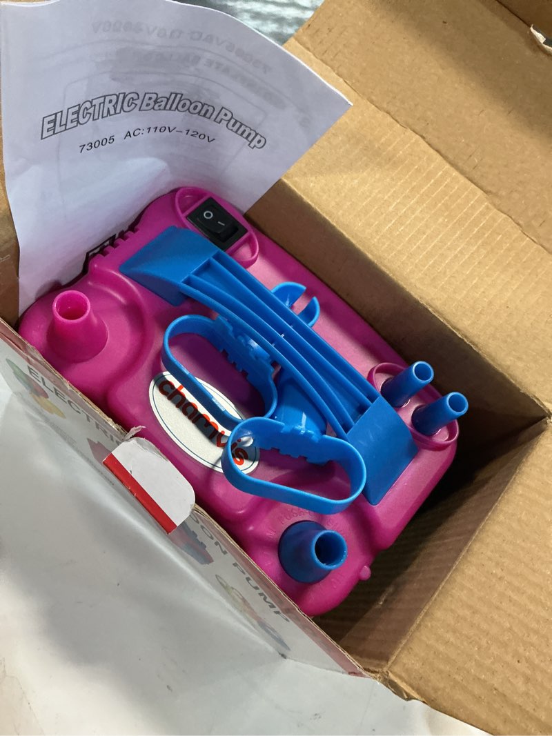 Condition photo showing As Is for electric balloon pump, balloon inflator machine for balloons at home,quick inflation dual nozzle balloon blower portable air balloon pump balloons inflator for kids party decoration (rose red)