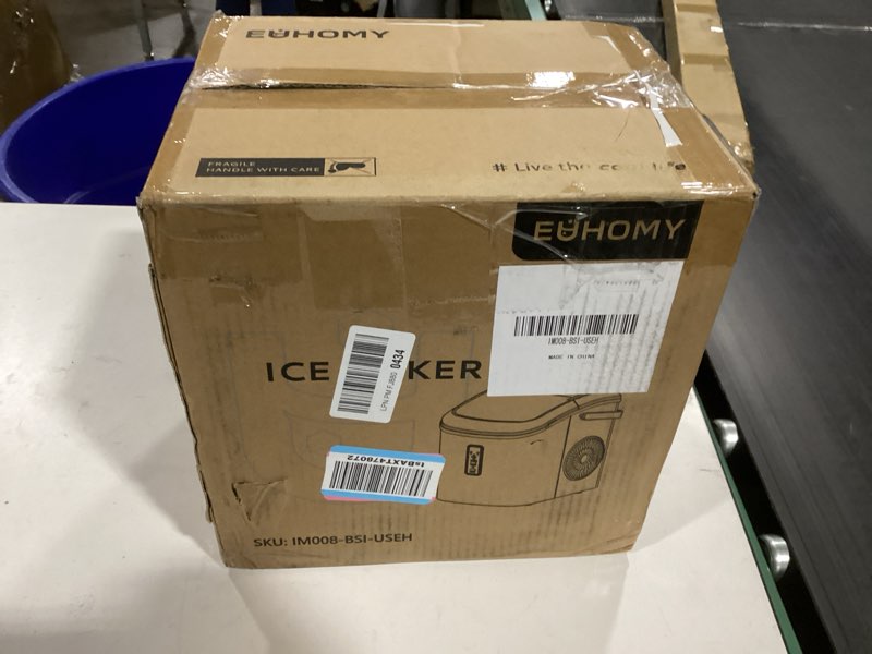 Condition photo showing As Is for EUHOMY Ice Maker Countertop, 9 Cubes Ready in 6 Mins, 26lbs/24H, Self-Cleaning, Portable Ice Maker Machine with Carry Handle, Basket and Scoop, 2 Sizes of Bullet Ice for Home, Kitchen, Office Silver