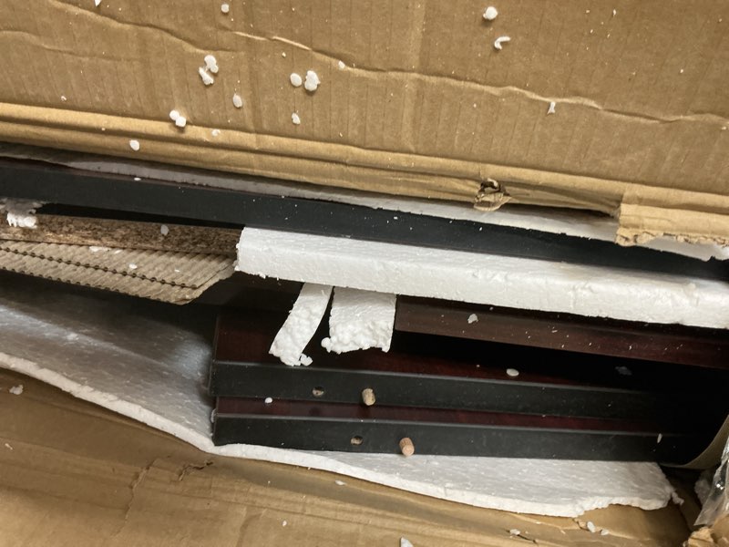 Condition photo showing As Is for Legacy 29” storage cabinet mohogany