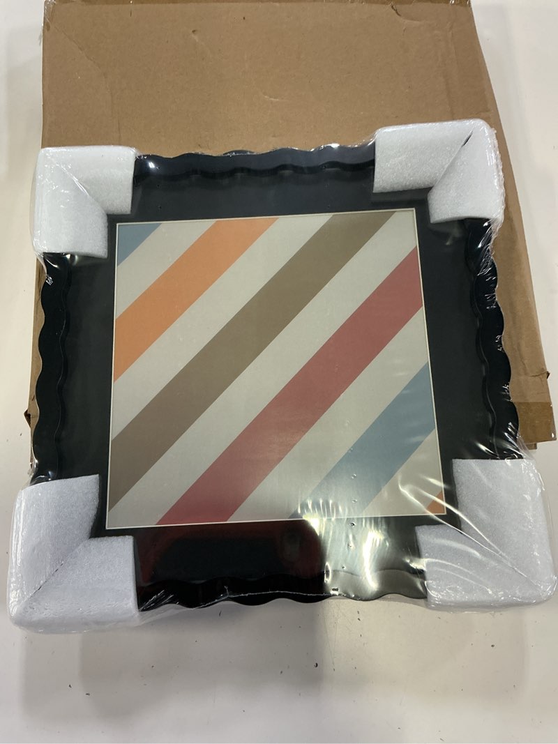 Condition photo showing New/Like New for 10x10 picture frame with mat for 8x8, wavy edge wooden real glass photo frame for tabletop and wall hanging, black, 1 pack black 10x10 in