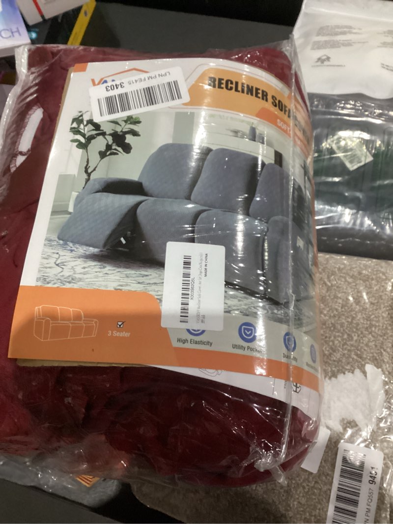 Condition photo showing As Is for VANSOFY Recliner Cover, 3-Pieces Stretch Reclining Couch Covers with Pockets Reclining Sofa Slipcovers 3 Seater Soft Washable Furniture Protector for Dogs Cats(Burgundy) Burgundy 3 Seater