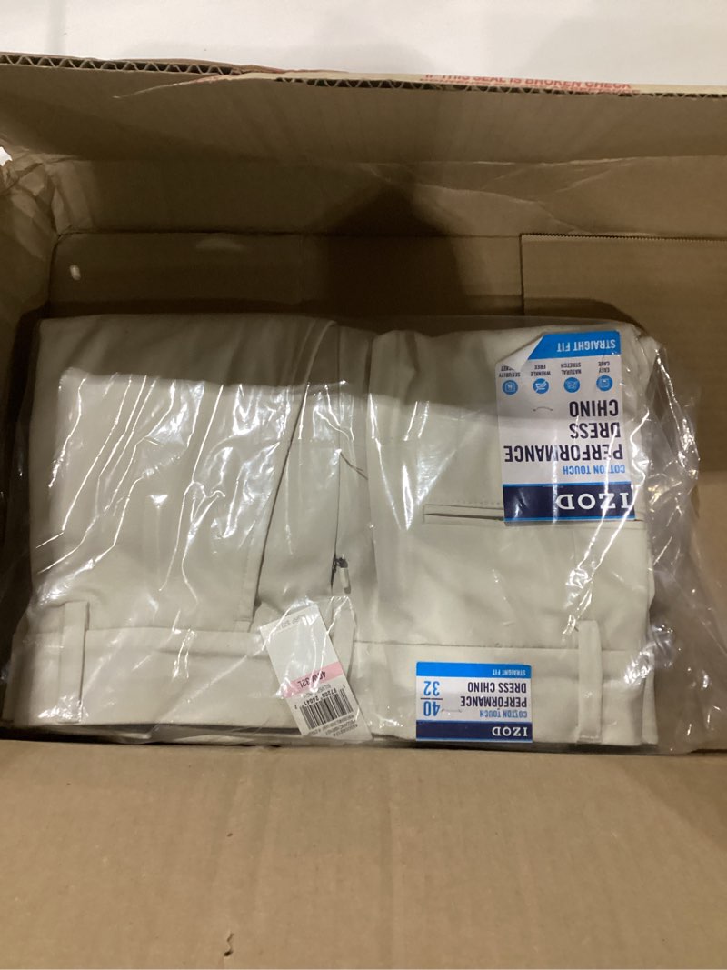 Condition photo showing New/Like New for Izod Mens Chino Dress Pant Cotton Touch Performance 40W x 32L Silver Birch