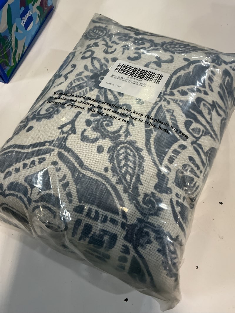 Condition photo showing New/Like New for ovzme extra long blackout curtains 108 inch length 2 panels, blue medallion patterned thermal insulated double layer linen curtain for sliding door, back tab blackout window drapes, 52wx108l inches 52"w x 108"l (pack of 2) blue