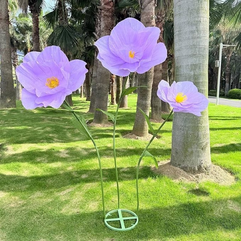 5.9 ft large paper artificial flowers,giant flowers for decoration,standing huge handcrafted poppy flowers for garden,hotel,office,photography props,wedding,art gallery,shop window display(purple)