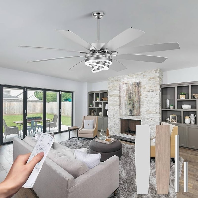 72 inch modern large ceiling fans with lights and remote reversible quiet dc motor 6 speed silver le