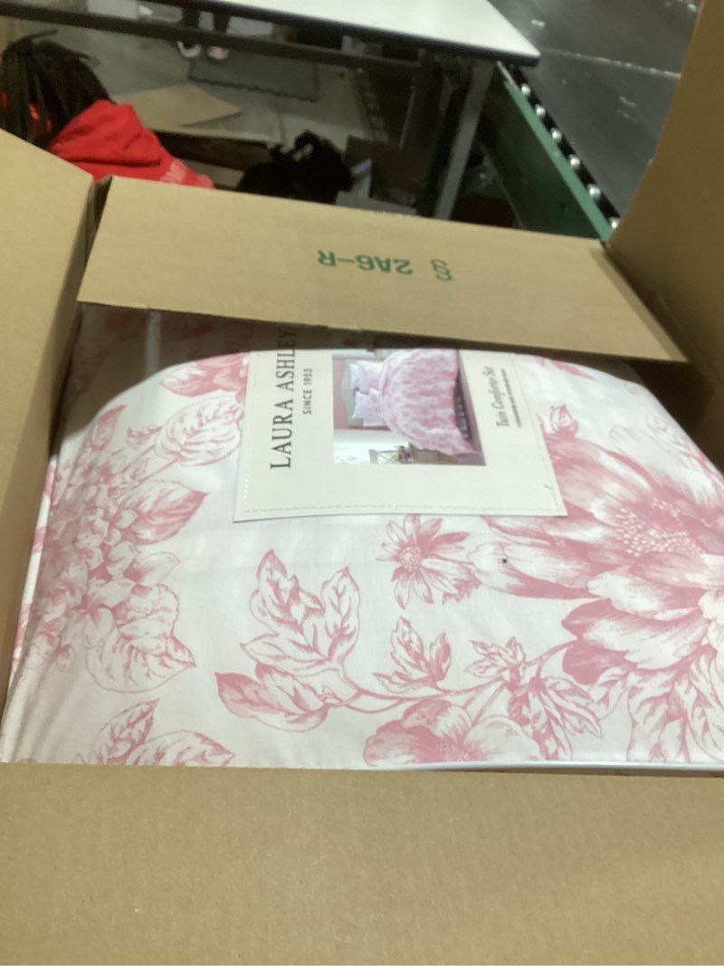 Condition photo showing Good Condition for laura ashley - twin comforter set, soft & reversible cotton bedding with a smooth feel, medium weight for year round comfort, 2 piece bed set with matching pillowcase (delphine mauve pink) twin delphine mauve pink