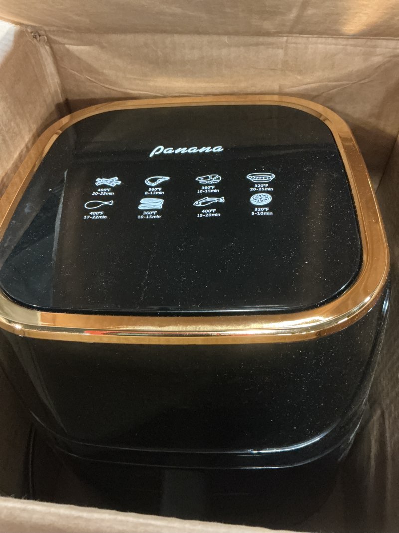 Condition photo showing As Is for panana air fryer, 8qt large capacity air fryer, oilless healty cooker airfryer oven with 8 presets, 1500w air fryers for quick meal, home use b-new