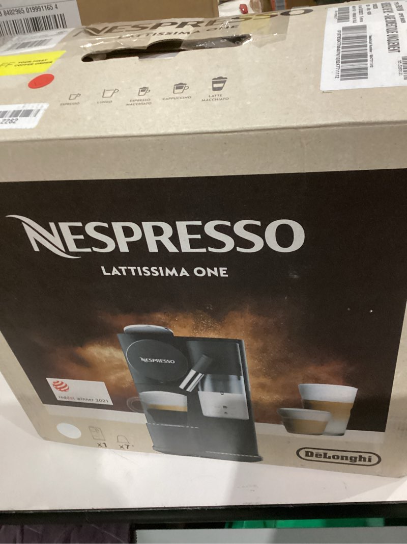 Condition photo showing As Is for Nespresso Lattissima One Original Espresso Machine with Milk Frother by De'Longhi, Silky White Machine with Latte Crema Silky White