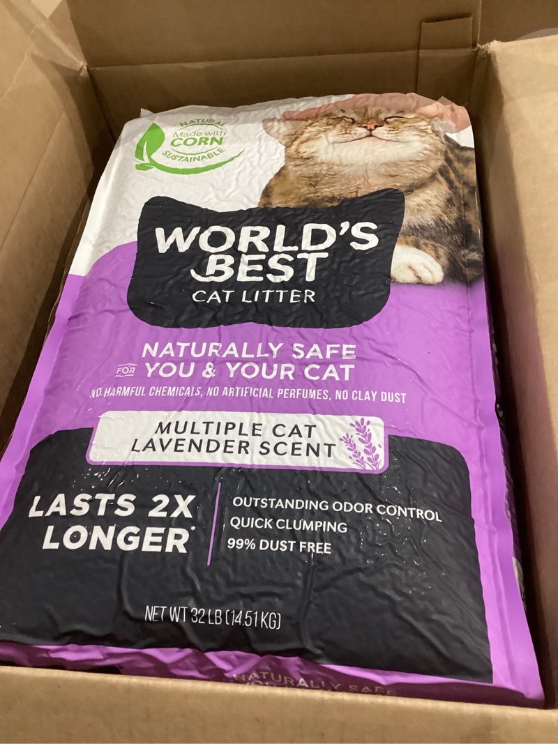Condition photo showing Good Condition for world's best cat litter multiple cat lavender scented 32-pounds - natural ingredients, quick clumping, flushable, 99% dust free & made in usa - calming fragrance & long-lasting odor control