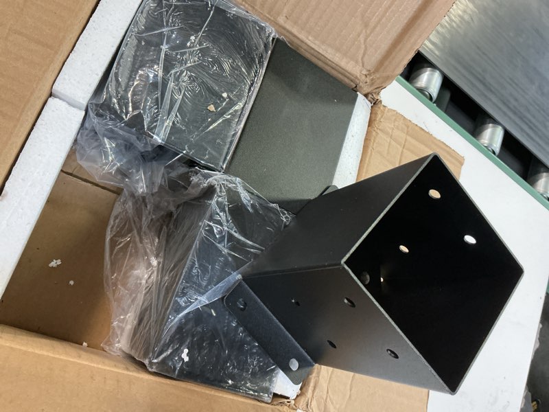 Condition photo showing Good Condition for 4×4 post base 4 pcs, (inner size 3.6"x3.6") post brackets, heavy duty black metal powder-coated thick steel post anchor outdoor for support deck base plate pergola brackets fence kit 4 pcs 4"x 4"