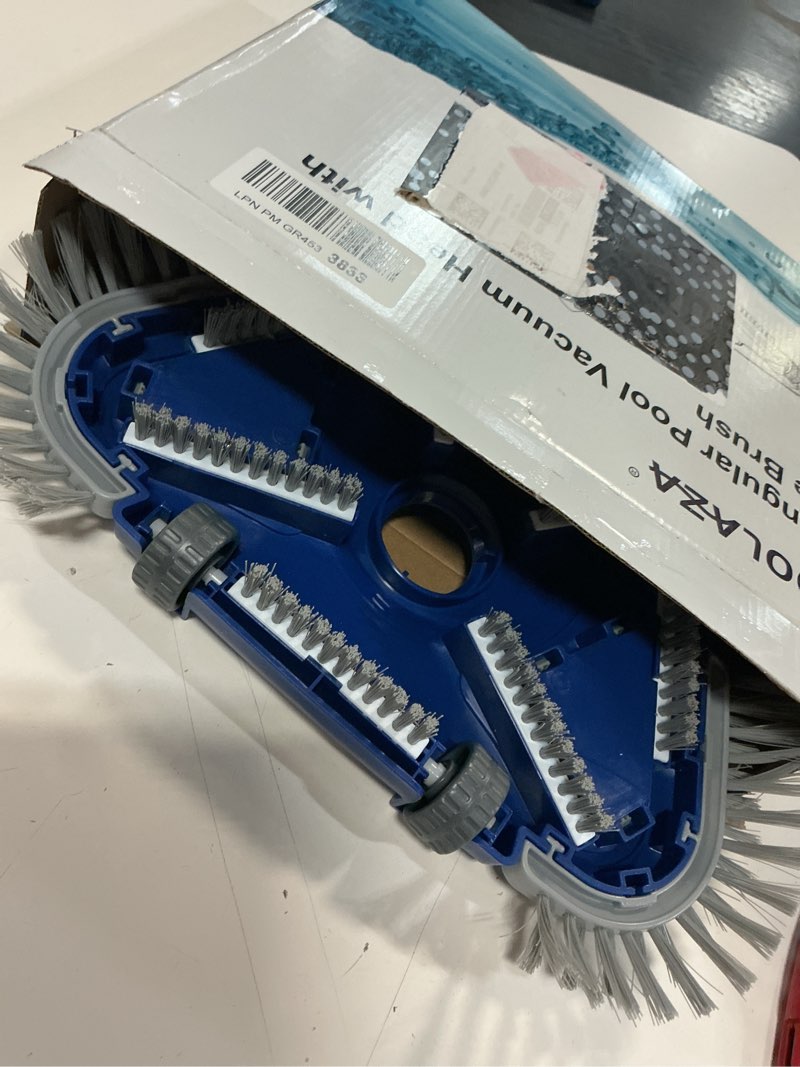 Condition photo showing Good Condition for poolaza pool vacuum head, weighted pool vacuum head with 1-1/4'',1-1/2'' swivel hose connection, bottom & side brushes, pool vacuum heads for inground pools, above ground pools & vinyl lined pools