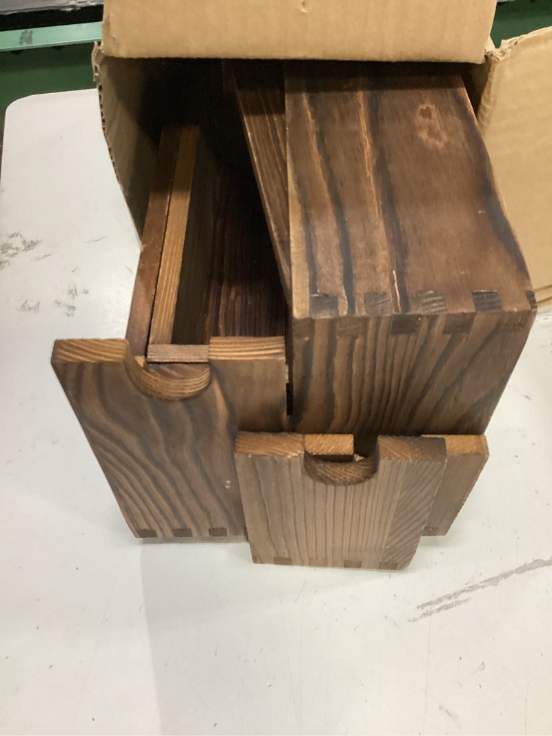 Condition photo showing Good Condition for 4 set wooden tiered riser display stands for vendor events,stackable wooden cupcake display stand,dessert table display set risers for decor,vendor booth display items,food display risers for party?12-11.2-10.4-9.6in? 4pack-dark brown