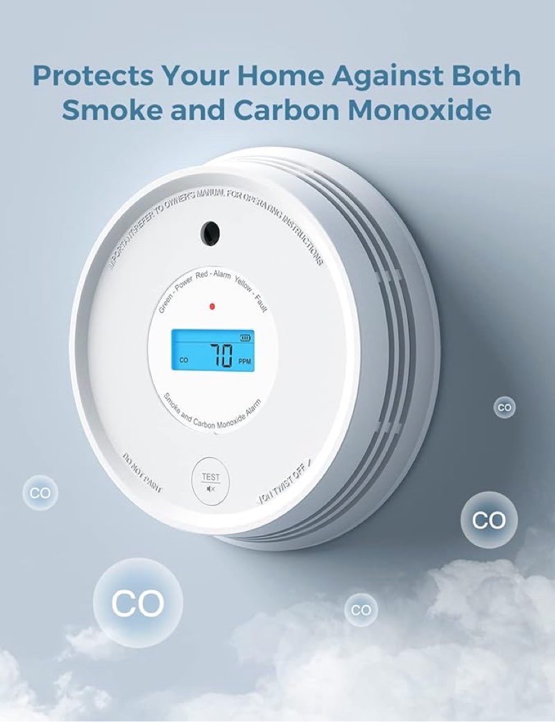 (10 PACK) AEGISLINK Smoke Carbon Monoxide Detector, Interlinked Combination Smoke CO Alarm, Battery Powered, Wireless Interconnected, Digital Display, SC-RF220