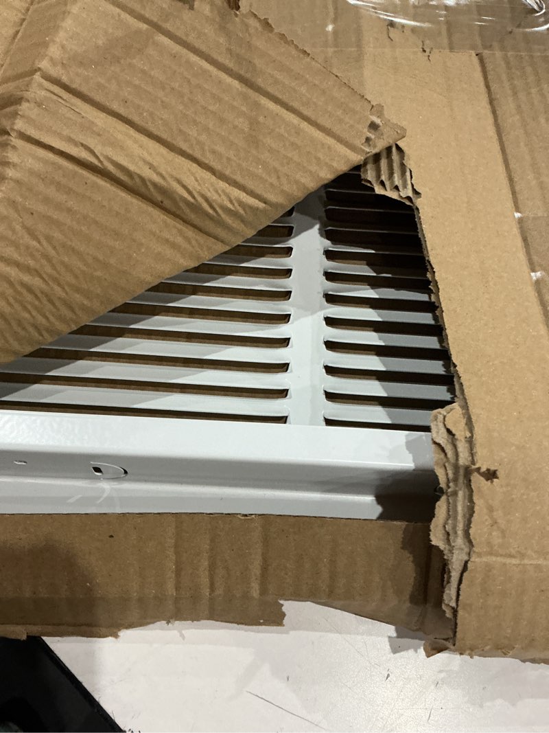Condition photo showing Good Condition for ez-flo 12 x 24 inch (duct opening) return air vent cover for wall or ceiling, solid steel return air filter grille, hvac vent cover, white, 61668 12 in. x 24 in.