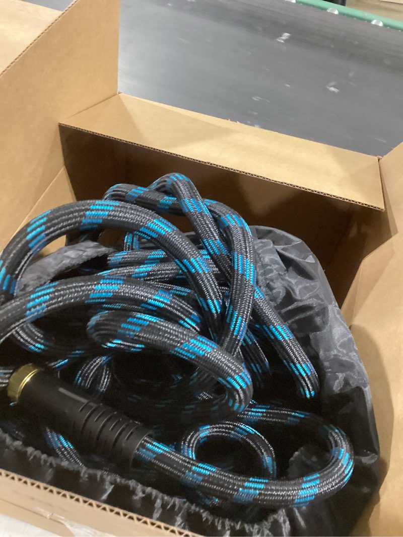 Condition photo showing As Is for 50 ft Expandable Garden Hose - Kink Free Flexible Water Hose 50ft with 10 Pattern Spray Nozzle, 3/4 Solid Brass Connectors, Retractable Latex Core - Lightweight Expanding Hose Blue 50FT