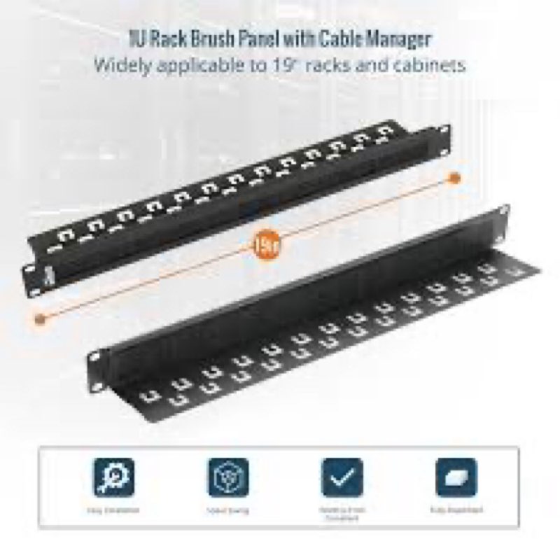 Tecmojo 1U Brush Panel, Brush Strip Plate for Cable Entry&Management, Server Rack Cable Organizer wi
