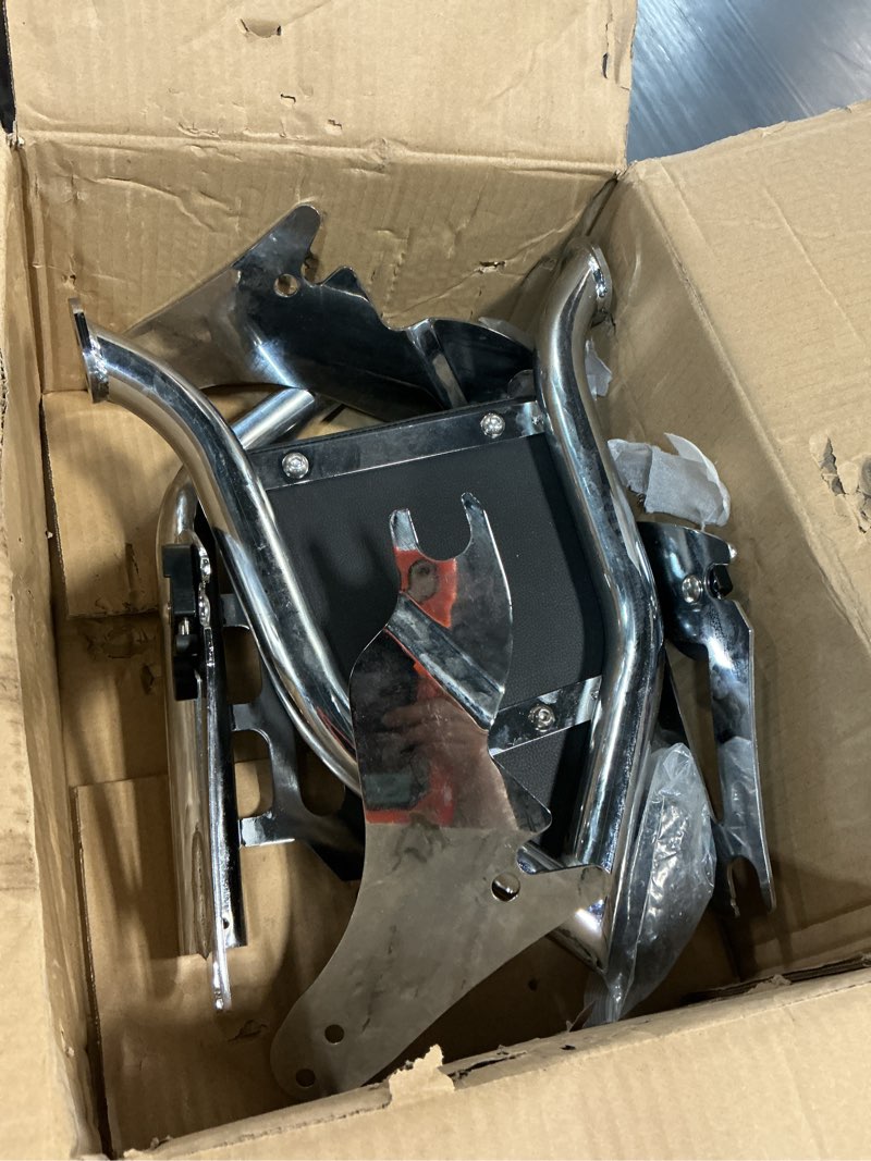 Condition photo showing As Is for detachable sissy bar backrest+luggage rack rear grab handles bracket kit, fit for harley touring street glide road king road glide electra glide 2009-2025 (silver)